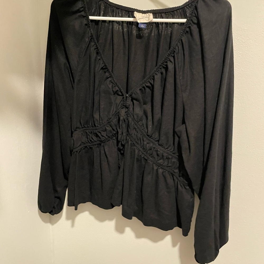 Universal Thread Black Ruched Tie Front Long Sleeve Blouse